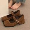 Vintage One Strap Block Heel Single Shoes Fashion Square Toe Shallow Mouth Soft Sole Non-slip Kitten Heels