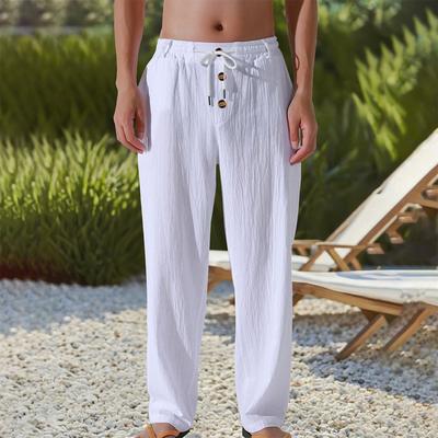Summer Men's White Linen Pants - Casual and Breathable Beachwear Ideal for Vacations and Everyday Wear Straight Leg Design