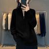European and American Pure Color Half-High Collar Knit Zipper Sweater for Women - Autumn/Winter Loose Slimming Cardigan