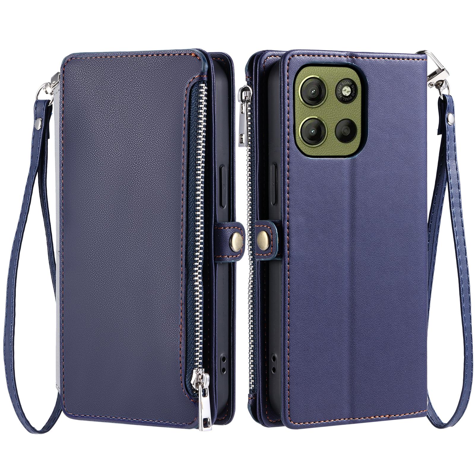 

015 Style For Motorola Moto G15 4G Case TPU+PU Leather Wallet Phone Cover with Straps D