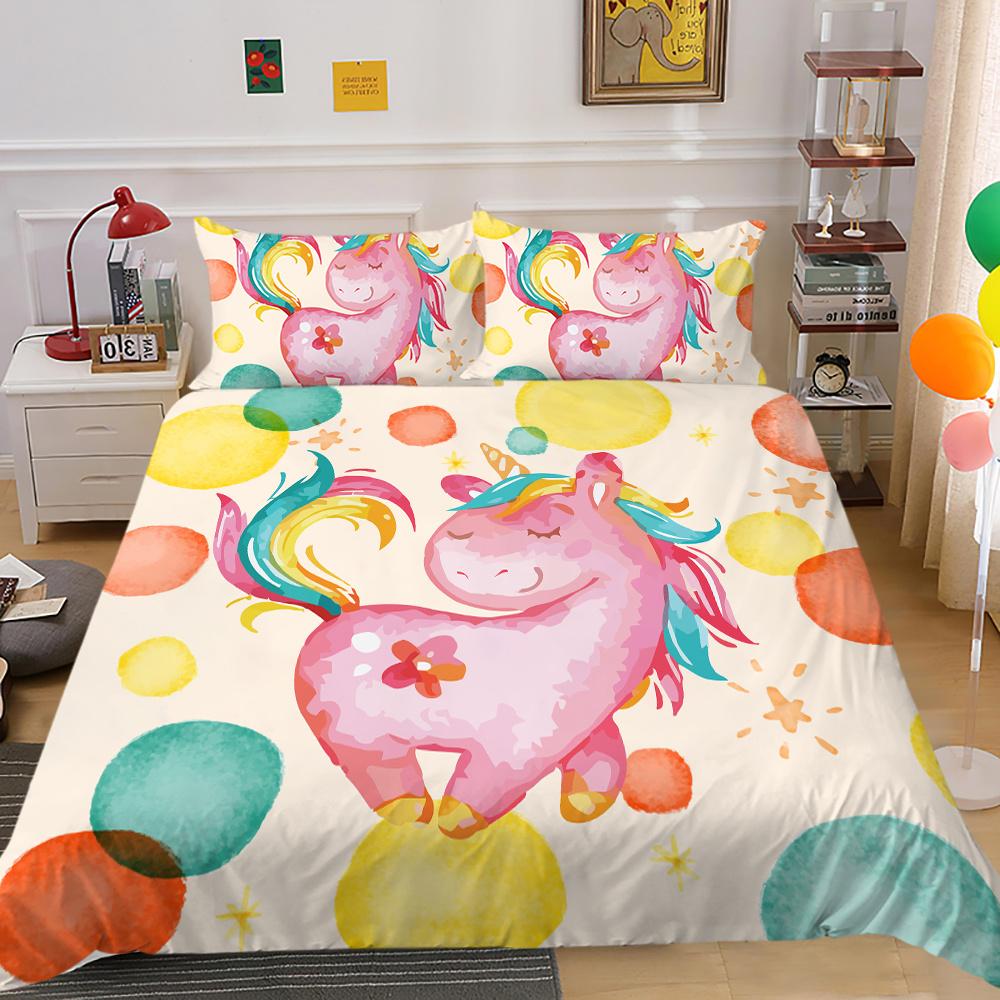 2023 Neuer Stil Bettwäsche-Set 3D Einhorn-Druck Bettdecke Bettzeug Zuhause Dreiteilig Warm Polyester Kissenbezug Bettbezug