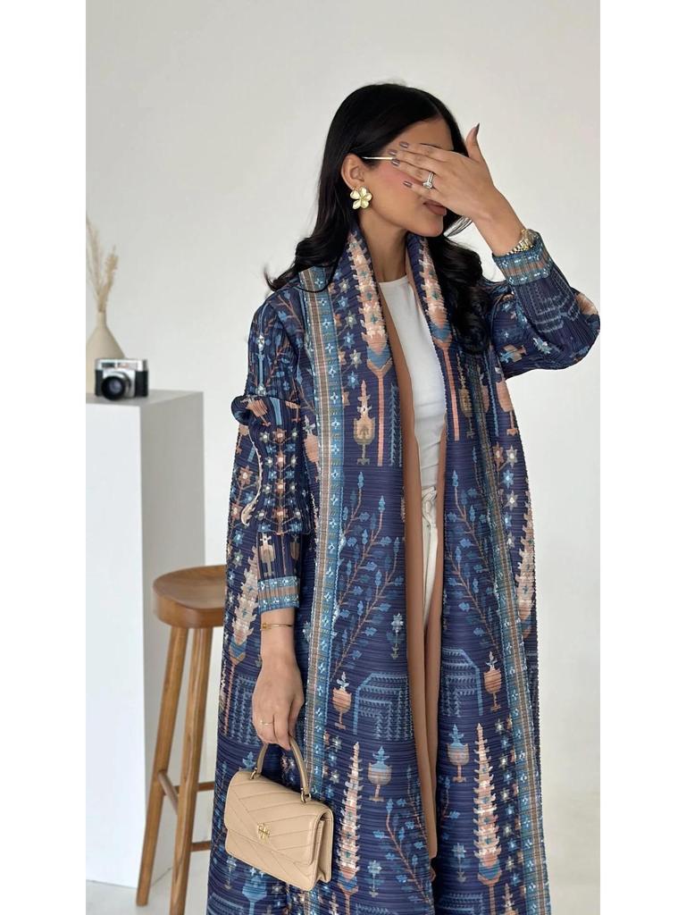 Miyake Pleats Women's High-End Printed Trench Coat Cardigan Muslim Robe