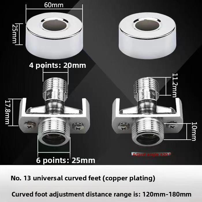 Bateria prysznicowa Zakrzywione kolanko Regulowany adapter Mosiądz Solidny Montaż ścienny Część zamienna Zawór kątowy Akcesoria kuchenne łazienkowe