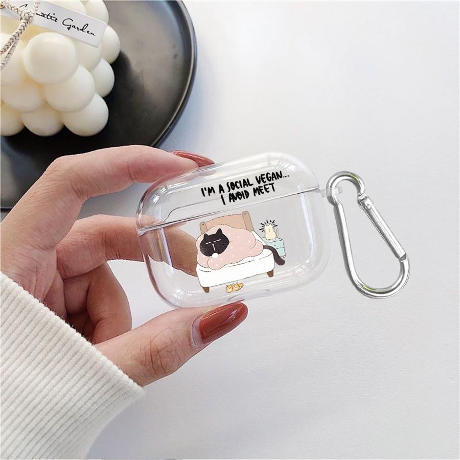 Cartoon Working Cat Clear Earphone Cases Cover Case For Airpods 4 Pro 1 Pro3 3 2 Pro2