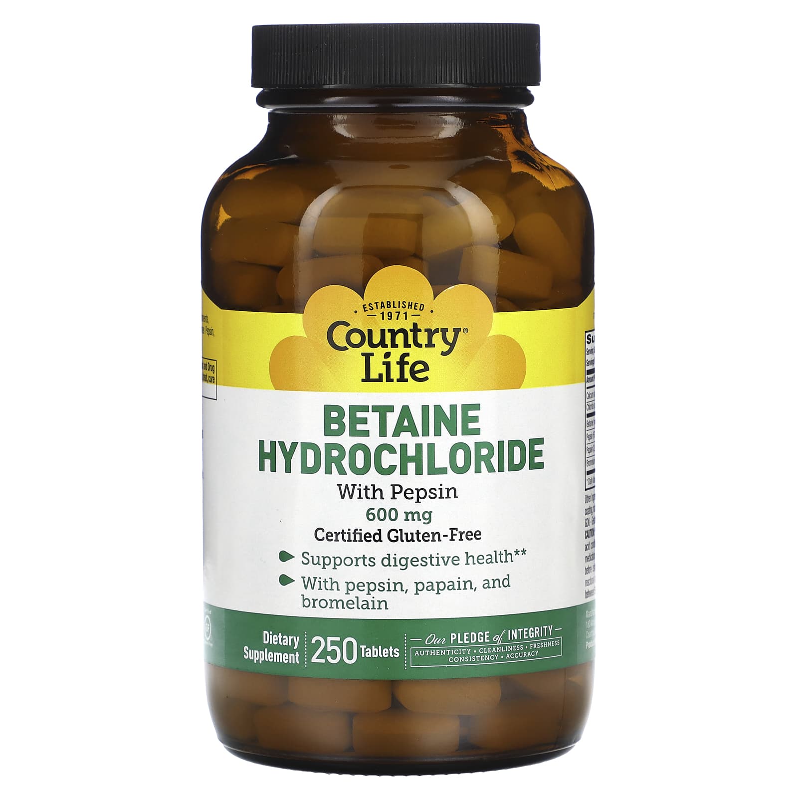 

Betaine Hydrochloride with Pepsin, 600Mg, 250 Tablets