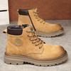 Mens Genuine Leather Martin Boots Winter Warm Lined Thick Sole Slip Resistant Casual Workwear Yellow Brown