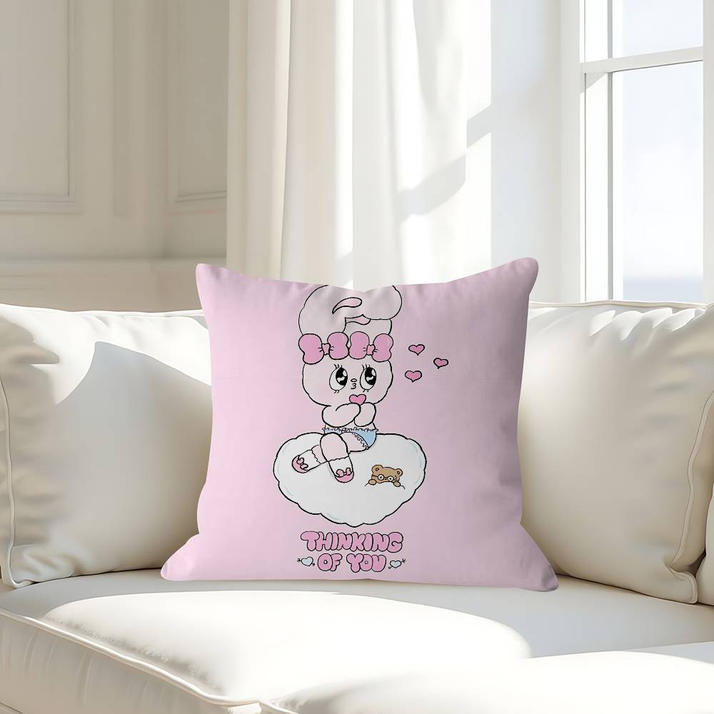 

Cute E-Esther B-Bunny Pillow Case Removable Washable Cushion Cover – All-Season Soft Linen 16x16Inch