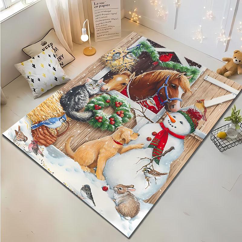 3D tištěný vánoční koberec s koněm pro domov, obývací pokoj, dětskou ložnici, pohovku, rohožka, kuchyňský podlahový koberec, protiskluzová dekorační podložka, teplý dárek