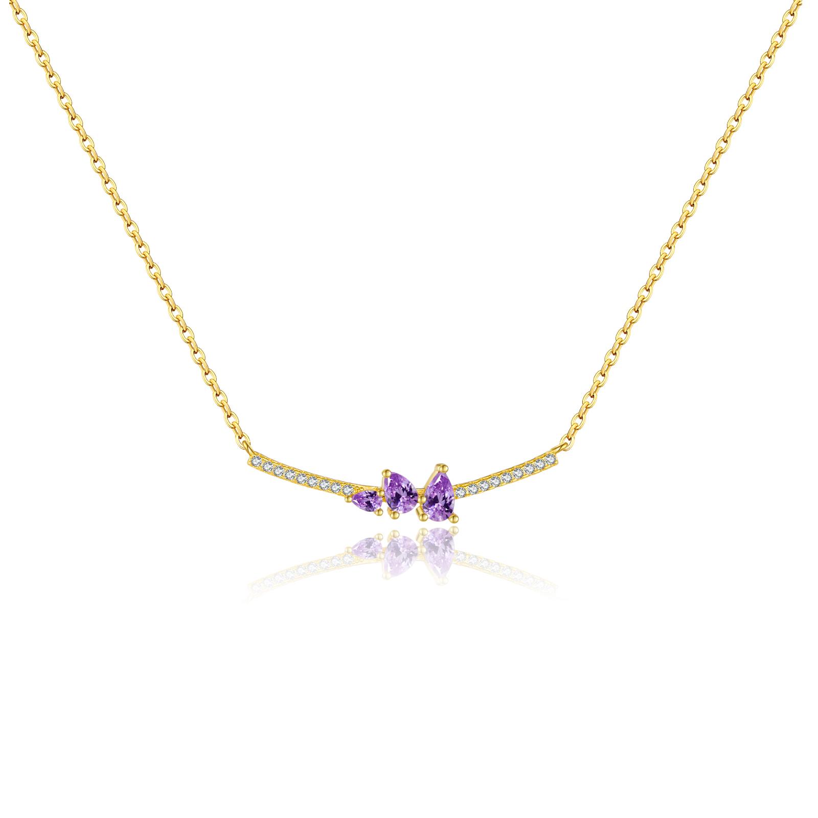 

Sterling Silver Elegant Pear Shape Purple Zircon Dainty Chain Necklace for Women Wedding Party Jewelry золотой