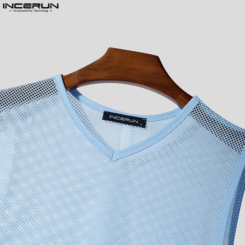 INCERUN Vară Bărbați Fără mâneci Șiret lateral Gol Vezi prin Maiouri de plajă