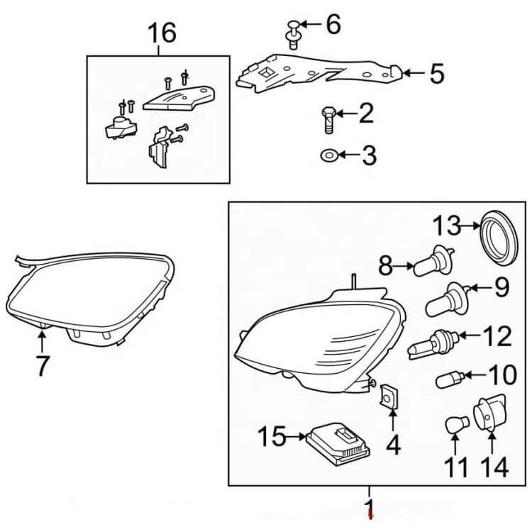 Reparaturset für Scheinwerferhalterung vorne für Mercedes-Benz C-Klasse W204 (2048201114/2048201214)