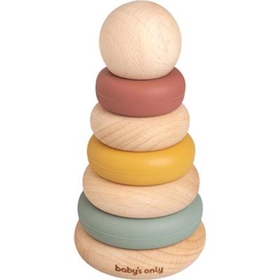 BabyOnly Novorozenecké silikonové kroužky na stohování s dřevěným kroužkem, Opal, 1 kus, Korejské dětské produkty