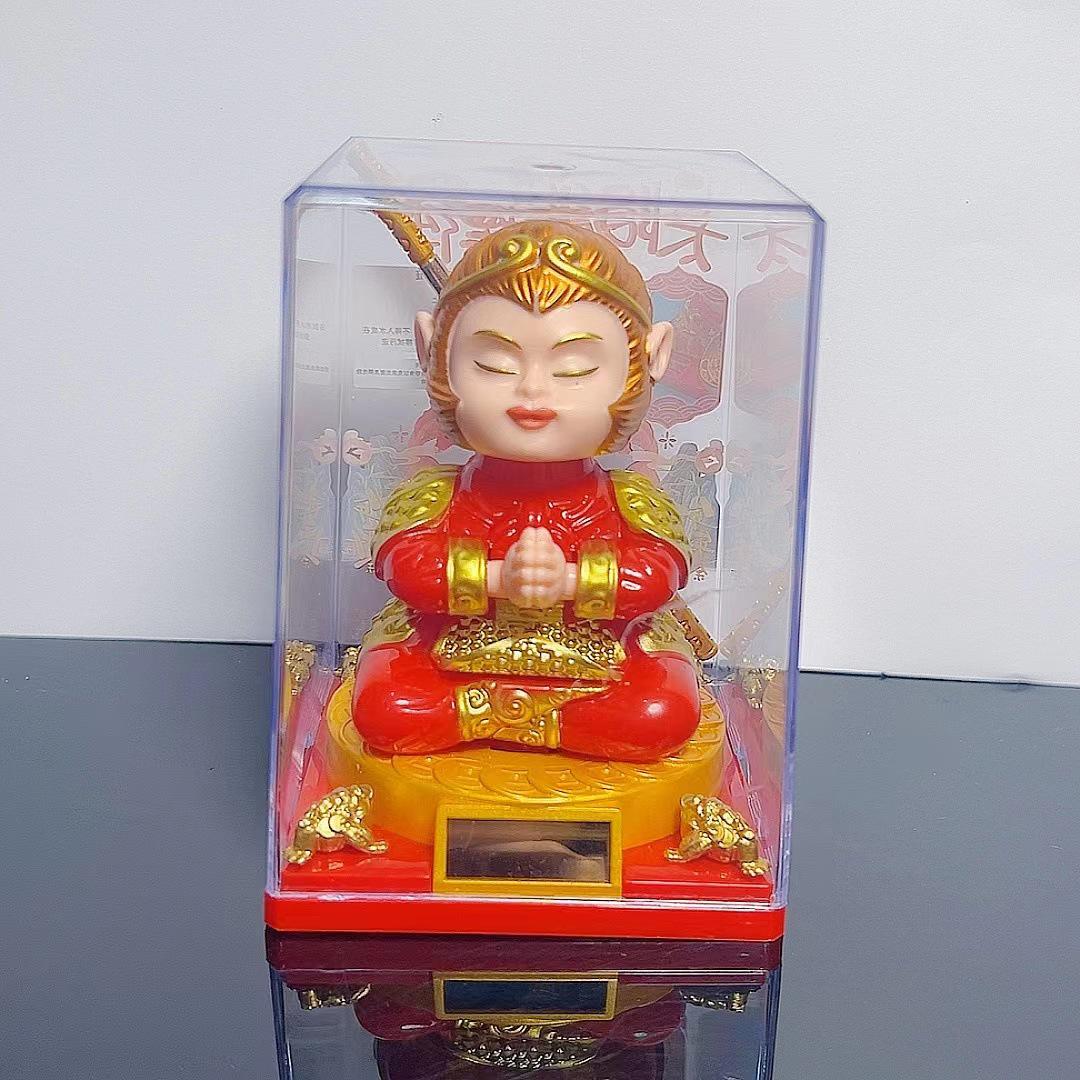 Solar-Powered Sun Wukong Car Ornament: Charming Decor and Creative Gift Black Monkey King (Solar-Powered)
