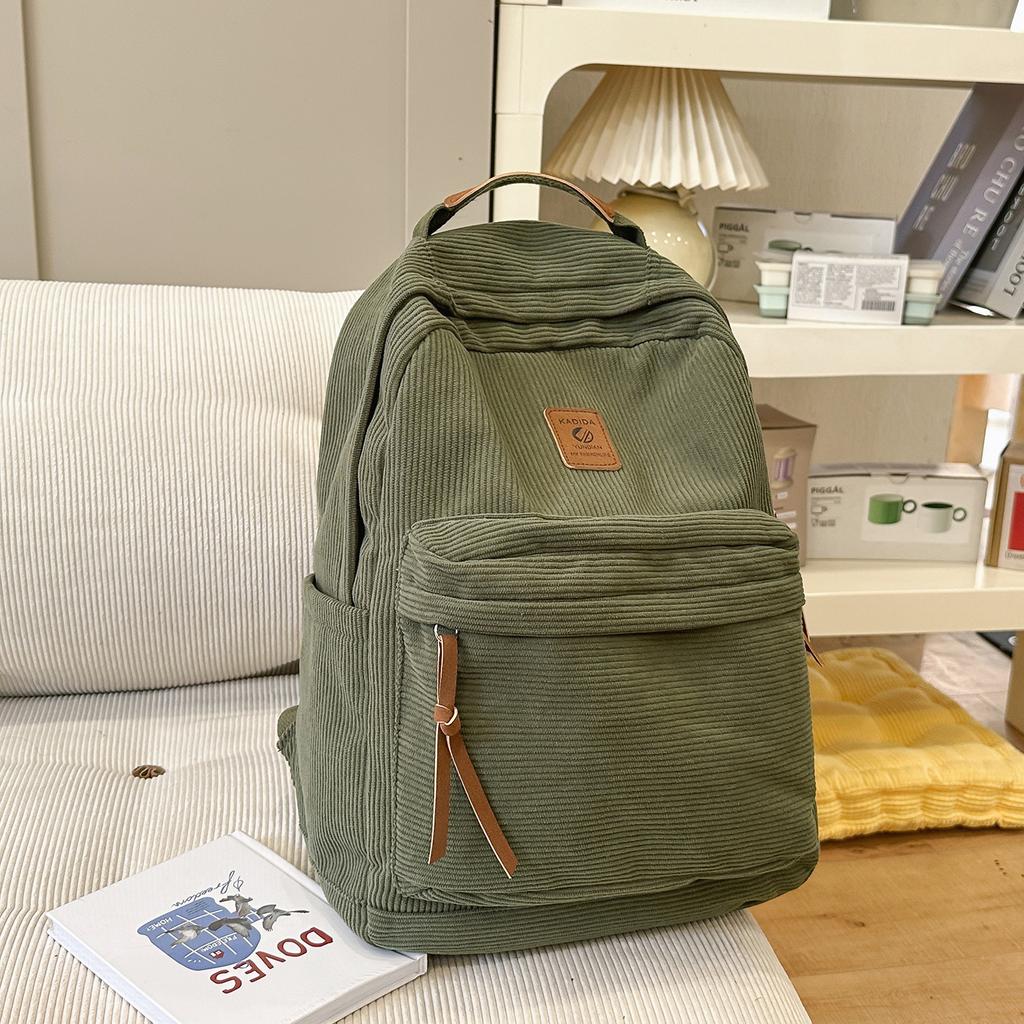 Schoolbag Corduroy Backpack Female Simple Large Capacity Junior High School Student School Bag American High School Retro Backpack Computer Bag
