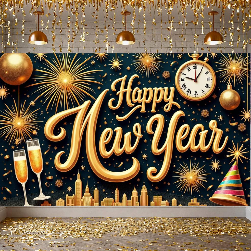 Holiday Banner Champagne Glass Party Backdrop Celebration Banner Festive Festive Banner For Indoor Party Office Celebration