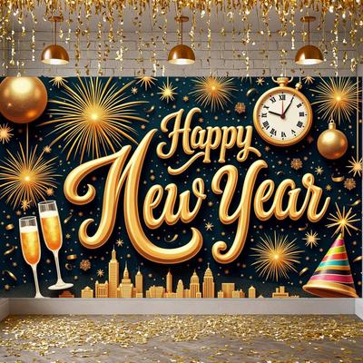Holiday Banner Champagne Glass Party Backdrop Celebration Banner Festive Festive Banner For Indoor Party Office Celebration
