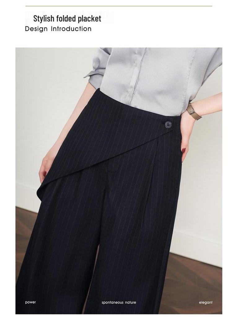 2026 Spring Women's Grey Wide-Leg High-Waisted Drapey Suit Pants, Floor-Length