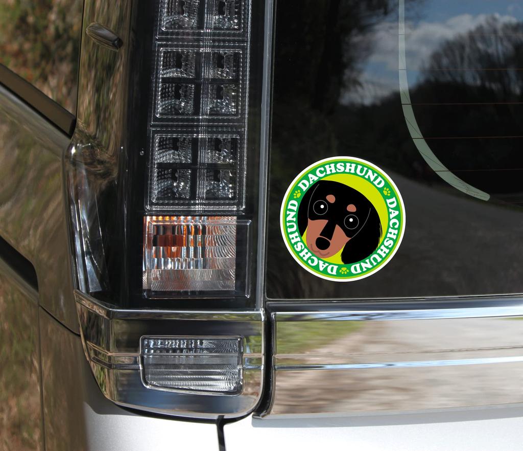 Gazing Ducks Fund Long Black & Tan Dog Sticker Green Back Round L + SS Size [Set of 4] MK-2
