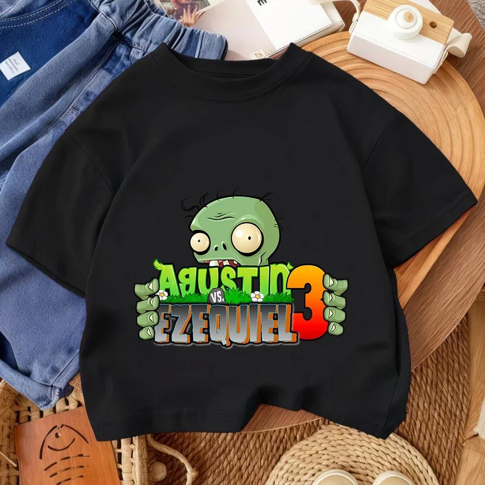 Summer Crew Neck T Shirt For Boys Girls Casual Daily Wear Plants Vs Zombies Cute Kawaii Cartoon Fashion Street Style 314Y