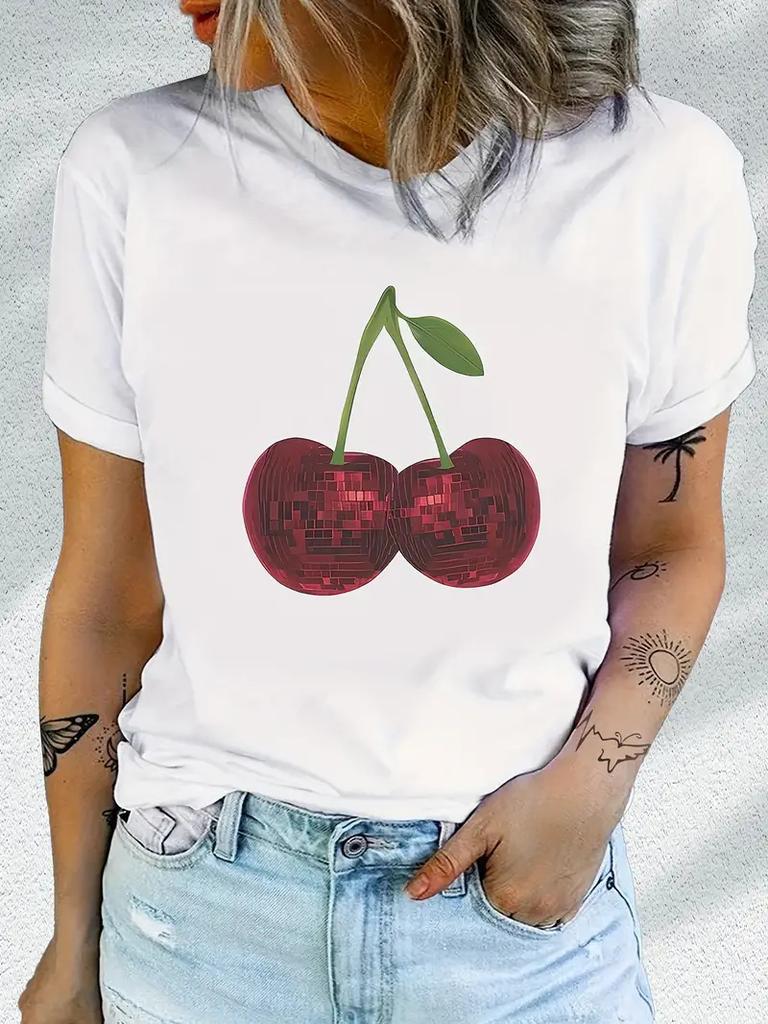 Cherry Print Roundneck Shortsleeved Tshirt Harajuku Aesthetic Graphic Top Bestselling Casual Comfortable Summer Fashion Tee