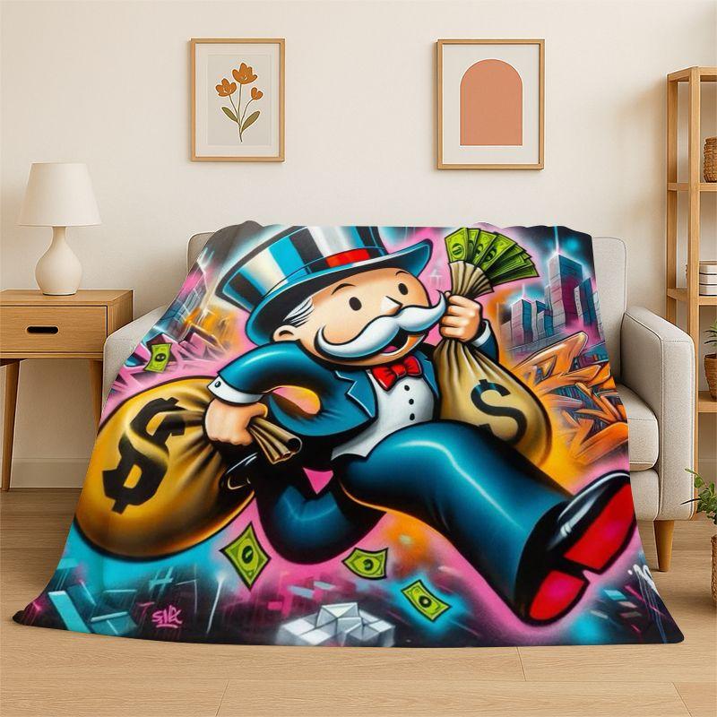 Monopoly Dollar Rich Game Cartoon Flannel Blanket Soft Warm Throw Blanket for Bedroom Living Room Bed Travel Camping Picnic
