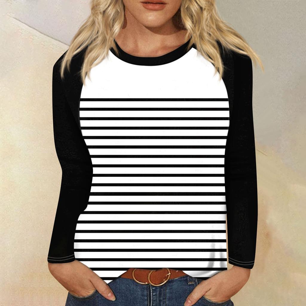 Shirt For Women's Fashion Casual Raglan Sleeve Round Neck Long Sleeve Loose Printed T-Shirt Ladies Top