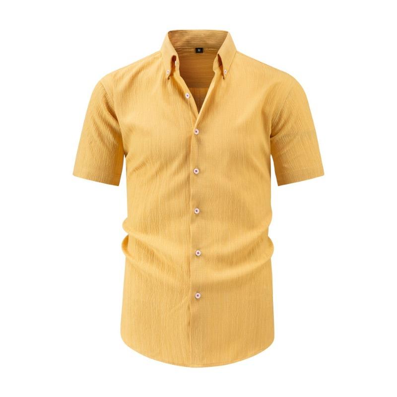 Summer Men's Short-sleeved Shirt Wrinkled Striped Shirt Lapel Casual Fashion Retro Fashion Versatile Cardigan