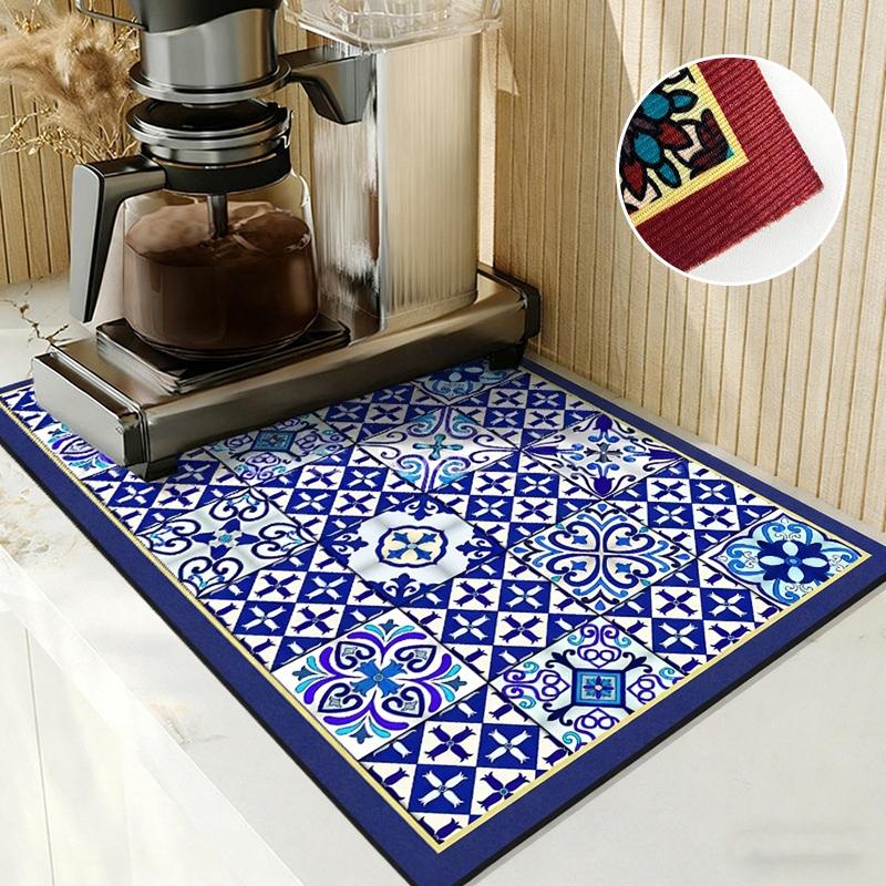 Anti-Slip Dish Drying Mat Super Absorbent Dish Drainer Rack Mats for Kitchen Counter Coffee Bar Mat Accessories for Countertop