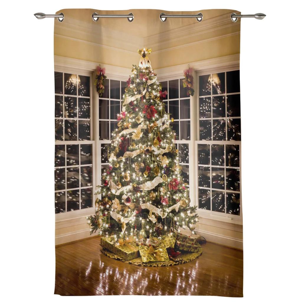 Christmas Tree Lights Christmas Theme Hall Curtains For Living Room Kitchen Boy Girl Bedroom Long Window Curtain Home Decor