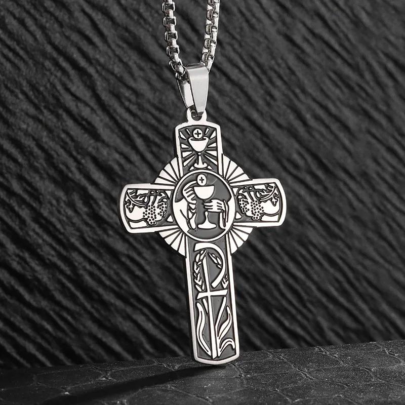 Stainless Steel Irish Celtic Knot Cross Pendant Necklace for Men Women Fashion Lucky Amulet Jewelry