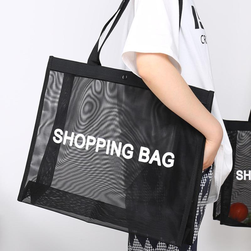 Transparent Mesh Shopping Bag Large Capacity Shoulder Handbag For Shopping Bags Breathable Beach Travel toiletry Storarge Bag