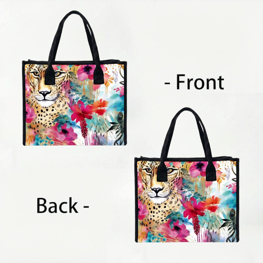 Floral Leopard Print Tote Bag Large Capacity Fashion Shoulder Bag for Shopping Travel