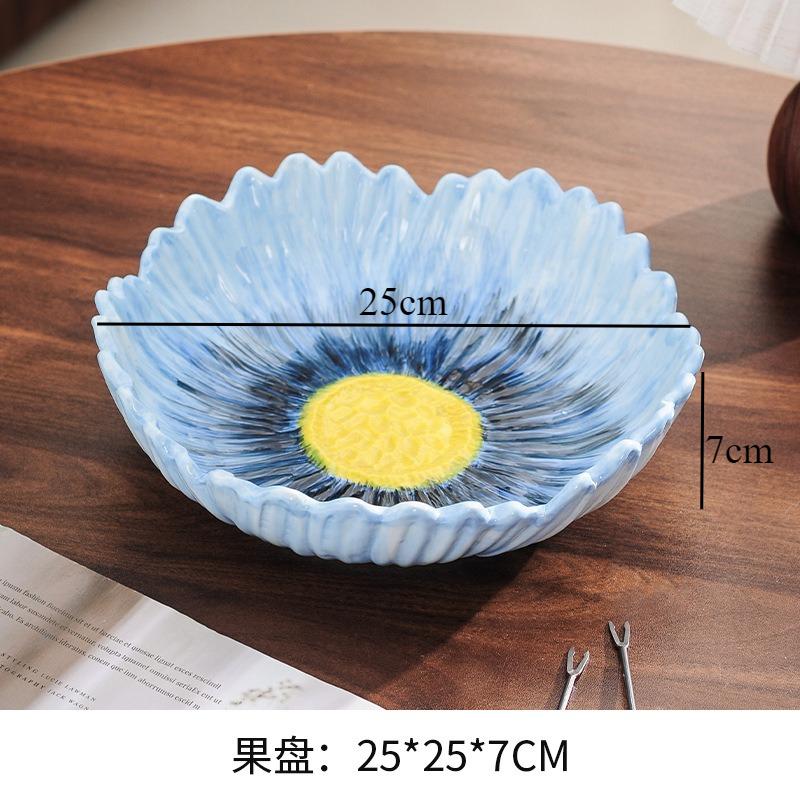 Flower Shaped Ceramic Fruit Plate Dessert Plate Salad Bowl Decorative Plates Candy Dish Snack Bowl Dim Sum Dish Storage Tray