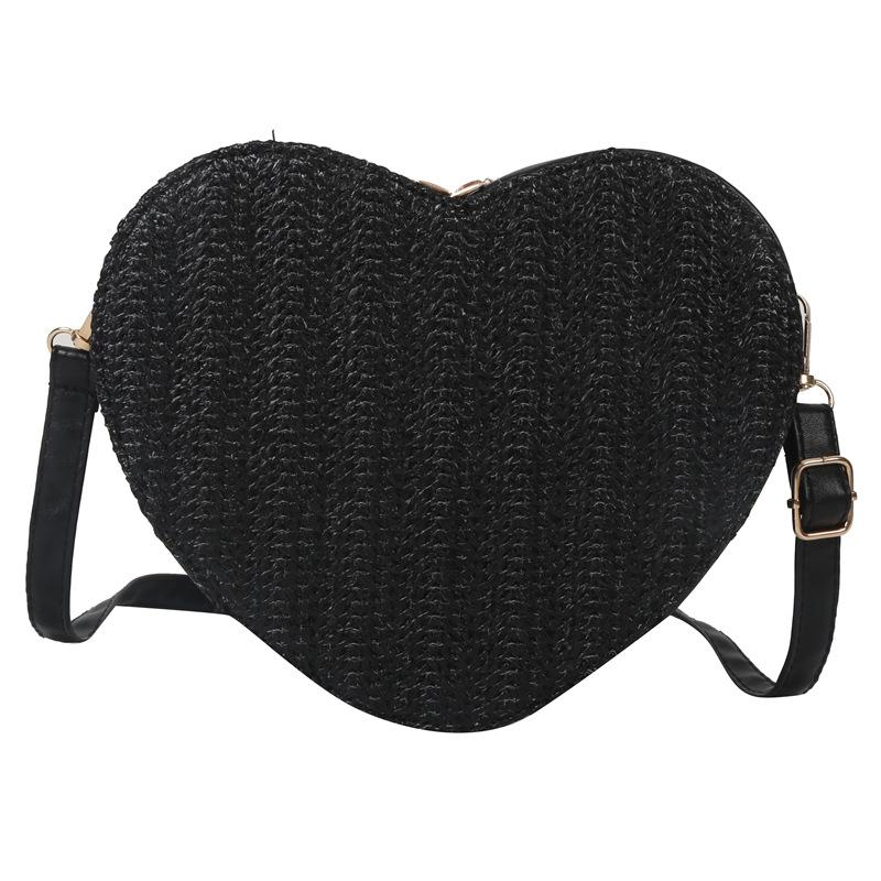 Cute Heart-shaped Small Bag Women's 2025 New Fashion Trend Korean Version Messenger Bag Solid Color Straw Shoulder Small Tide Bag