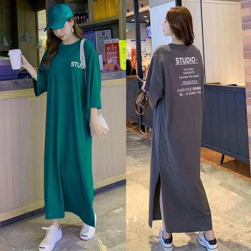 Women's Shirt Dresses Round Neck Half Sleeve T-shirt Dress Loose Letter Printed Plus Size Long Dress