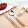 304 Stainless Steel Dinnerware Glossy Silver Wooden Tableware Western Food Knife Fork Teaspoon Cutlery Kitchen Accessories 1PCS