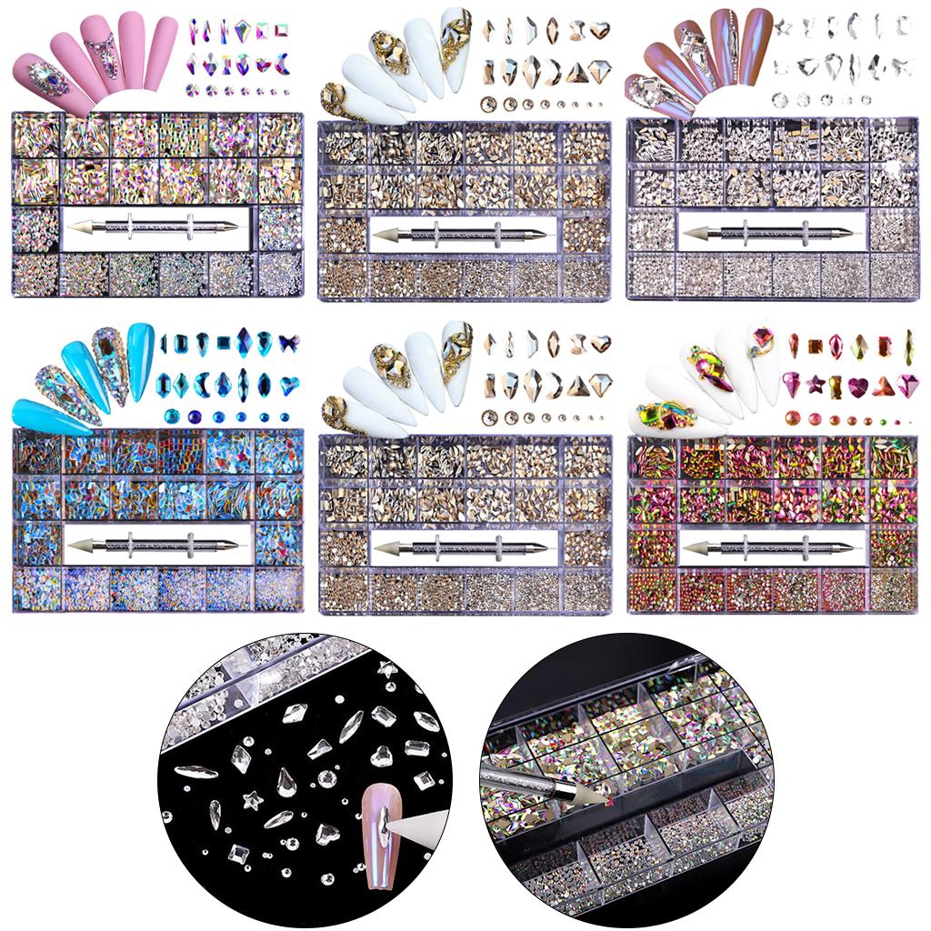 1 Box 21 Grids Mixed Nail Art Rhinestones Crystal Glitters Gems Diamonds Beads Craft Nail Art Supplies Accessories