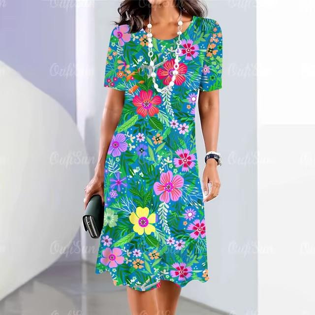 Rochie Midi Elegantă de Damă cu Mânecă Scurtă, Modă, Imprimeu 3D, Mărimi Mari, Îmbrăcăminte de Plajă