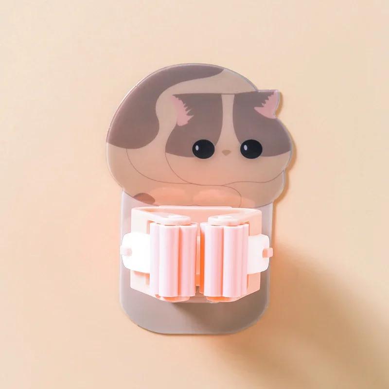 Nástěnné háčky Držák na mop Lepidlo Roztomilá kočka Víceúčelový pokojový věšák Silné háčky Kuchyň Koupelna Spona na koště