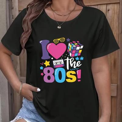 טי שירט במידה גדולה עם הדפס אותיות, טי שירט קז'ואלית עם צווארון עגול ושרוולים קצרים, ביגוד יוניסקס במידה גדולה