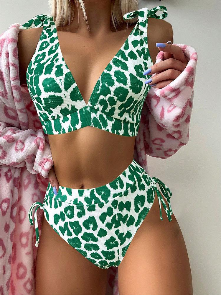 TS JYL-SW085 Lace-Up High-Bust Bikini, Printed High-Waist Swimwear For Ladies M