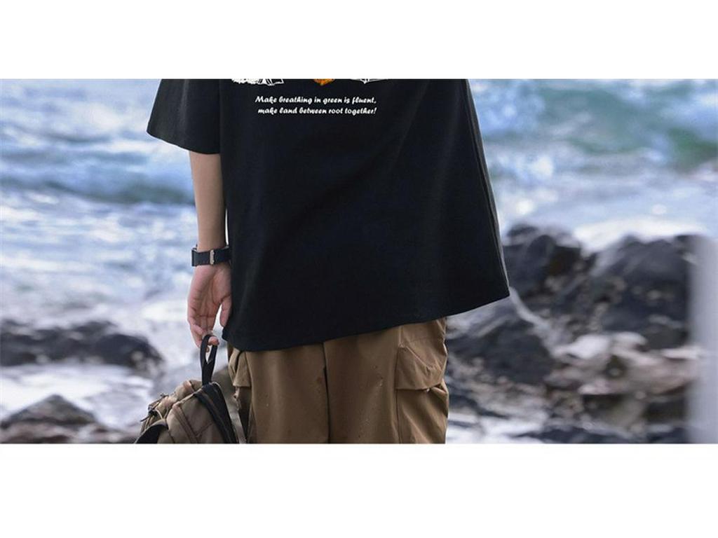 Męska luźna koszulka z krótkim rękawem, ciężka, wykonana z czystej bawełny