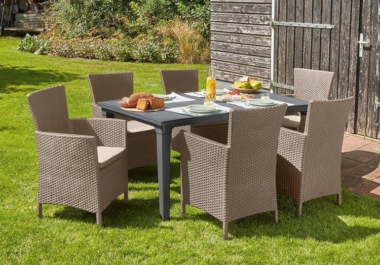 Stuhl Sessel Gartenstuhl für Balkon Terrasse Bequem Allibert + Kissen Beige