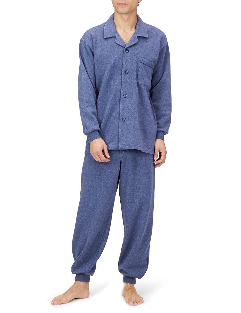 Gunze Long Sleeve Pajamas with Fleece Size M Men's Lining, Blue,