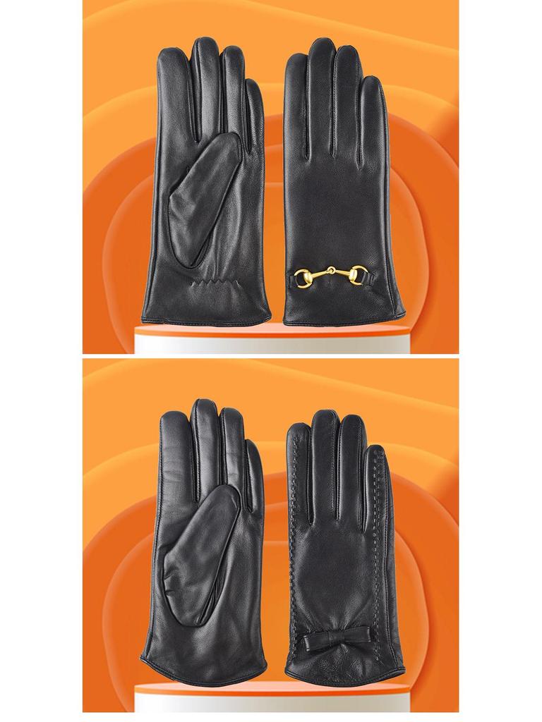 Women's Sheepskin Touch Screen Leather Gloves with Velvet – Perfect Gift