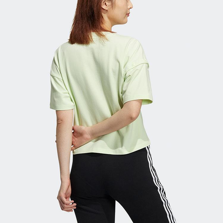 Adidas Originals Crop Tops Women's Light Pink Green Crew Neck Moderate H39036