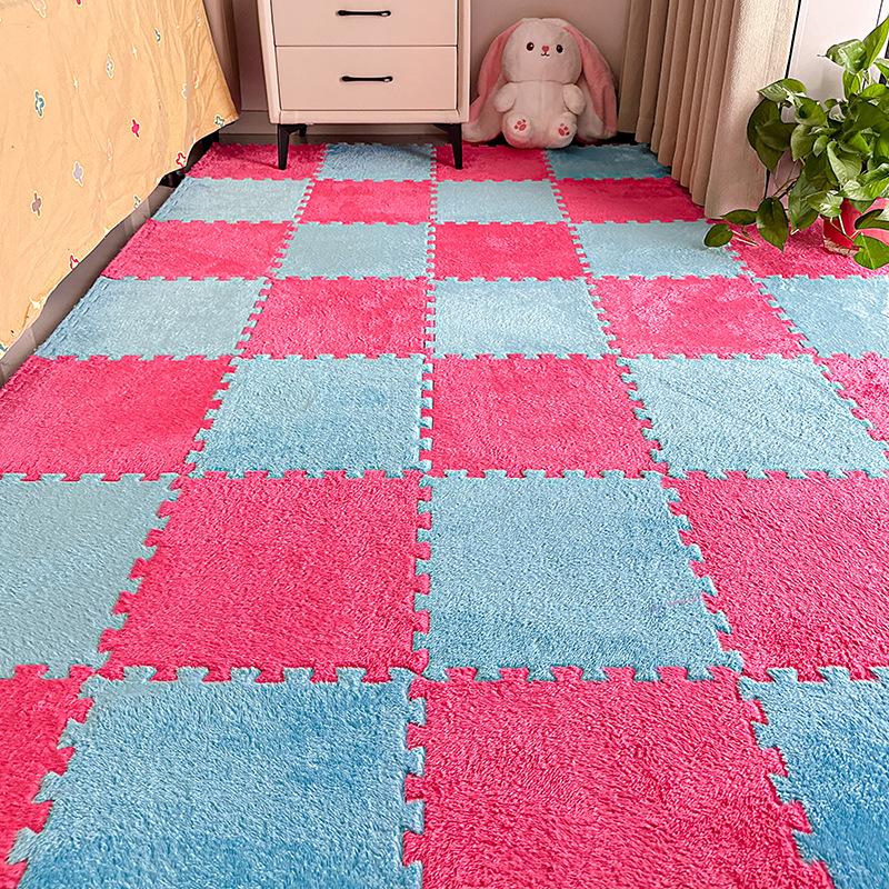Washable Plush Patchwork Carpet: Cuttable Foam Floor Mat for Bedroom, Bedside, or Bay Window