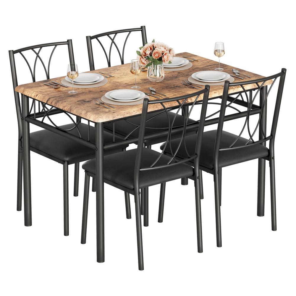 5 Piece Dining Table Set Kitchen Table and 4 Upholstered Chairs Metal and Wood Rectangular for Dining Room Small Space