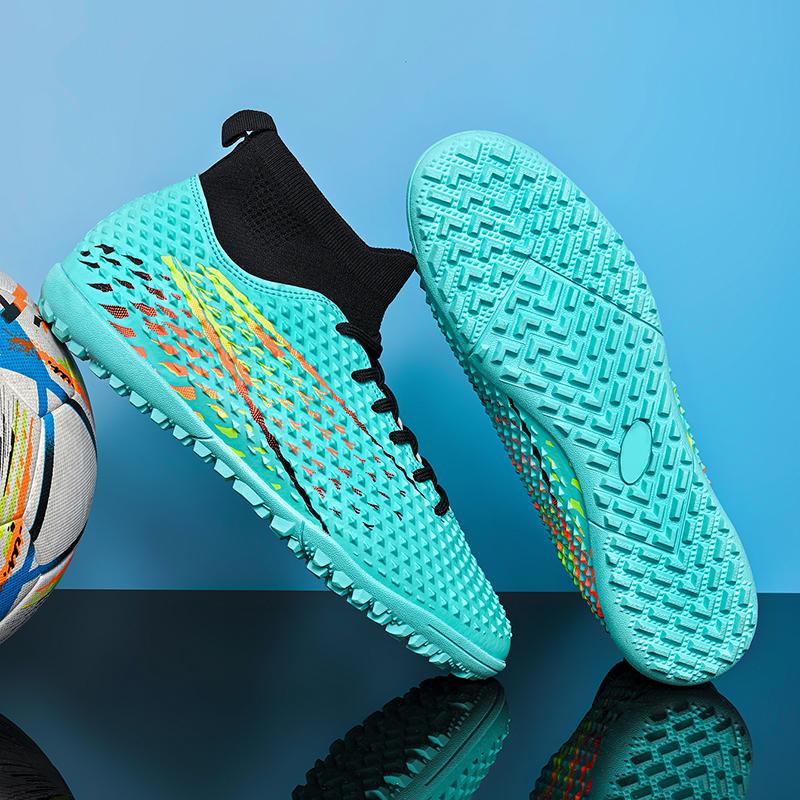 Herren/Damen Fußballschuhe Gummi Weiche Unterseite Kurznagel Kunstrasen Jugend Kinder Fußballschuhe 33 cyanblau