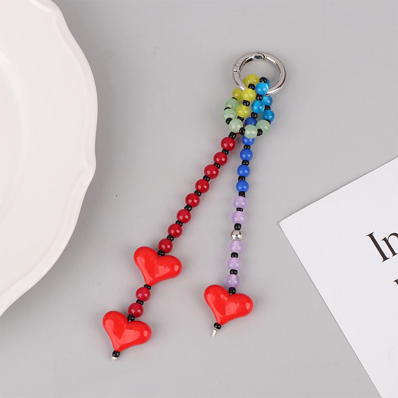 Bag Charm For Women Y2K Accesories Love Heart Pendant Colorful Beads Chain  Lady Jewelry